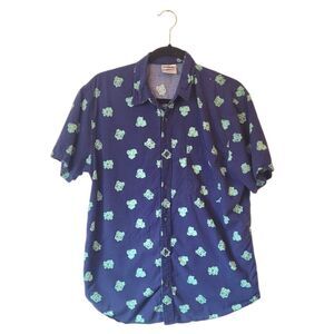 Pokemon Men's Navy Blue Bulbasaur Button Down Shirt Size L